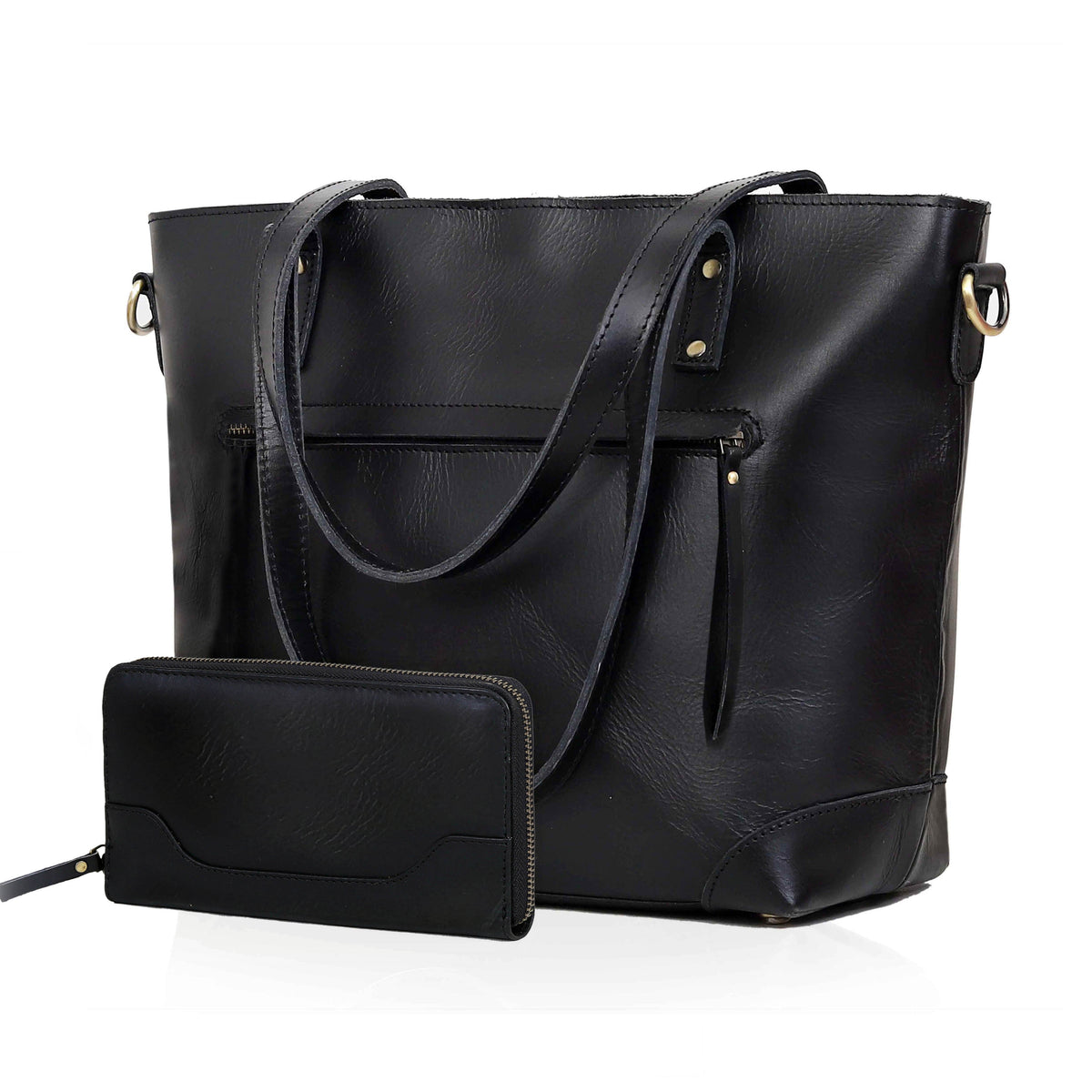 PORTLAND BUFFALO LEATHER TOTE BAG-BLACK - denverleathercraft