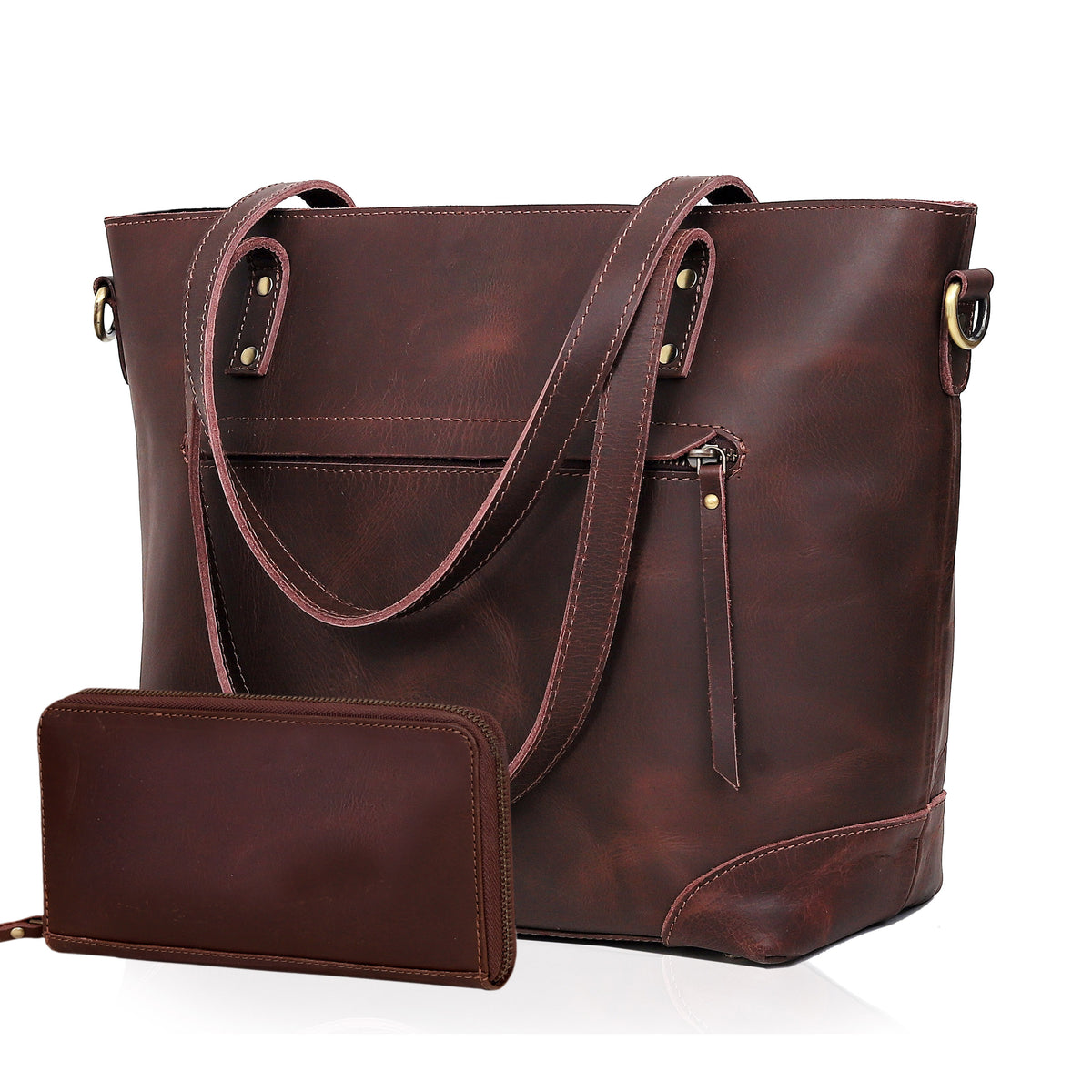 PORTLAND BUFFALO LEATHER TOTE BAG-BROWN - denverleathercraft