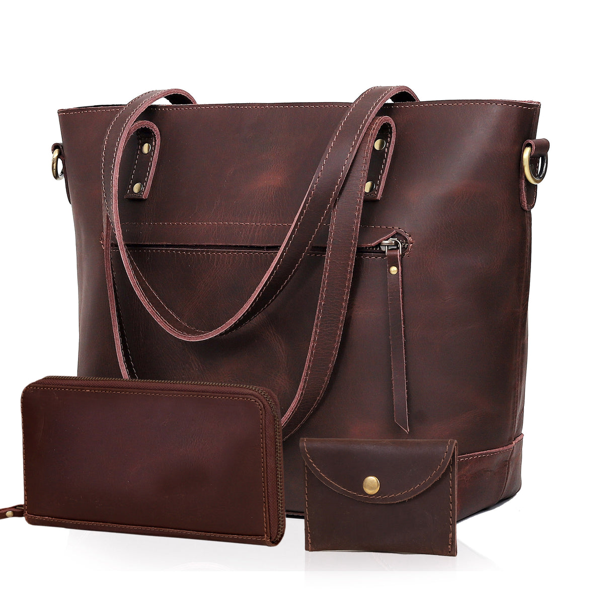PORTLAND BUFFALO LEATHER TOTE BAG-BROWN - denverleathercraft