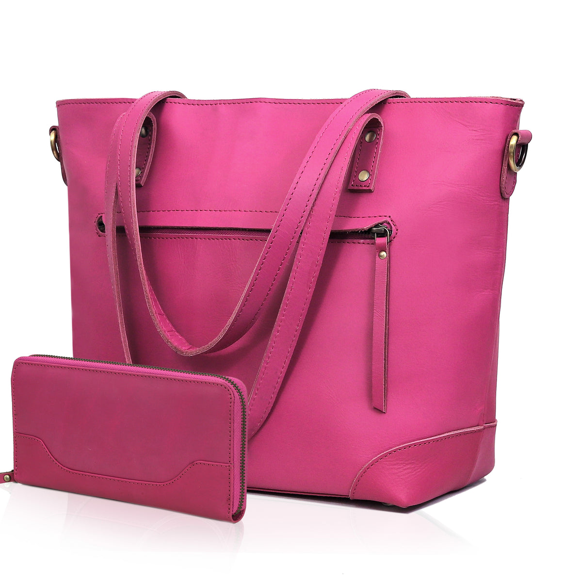 PORTLAND BUFFALO LEATHER TOTE BAG-PINK - denverleathercraft