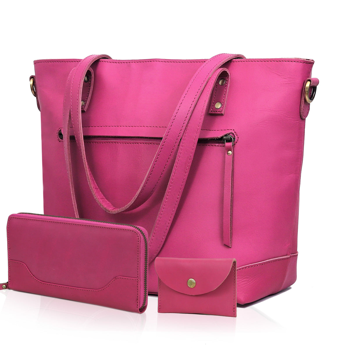 PORTLAND BUFFALO LEATHER TOTE BAG-PINK - denverleathercraft