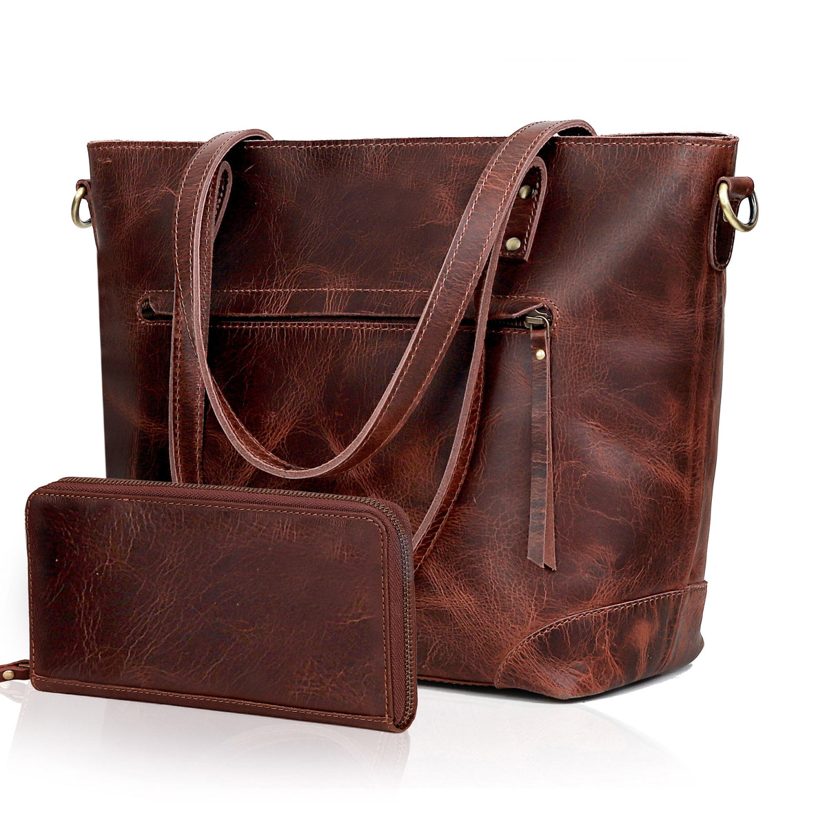 PORTLAND BUFFALO LEATHER TOTE BAG-BURGUNDY - denverleathercraft