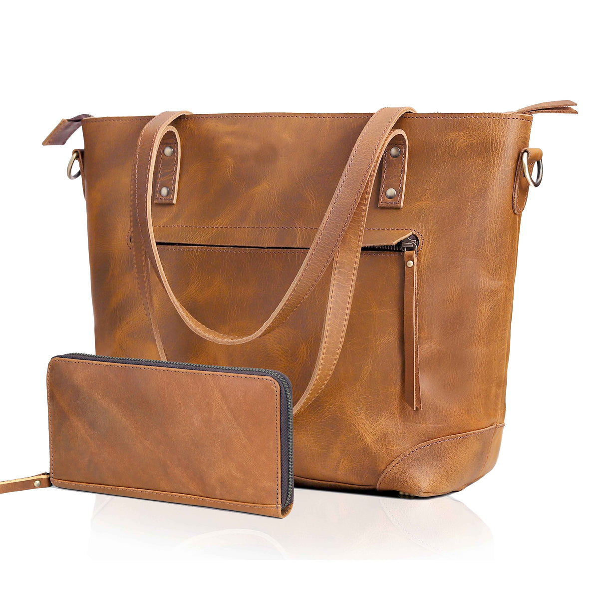 PORTLAND BUFFALO LEATHER TOTE BAG-TAN - denverleathercraft