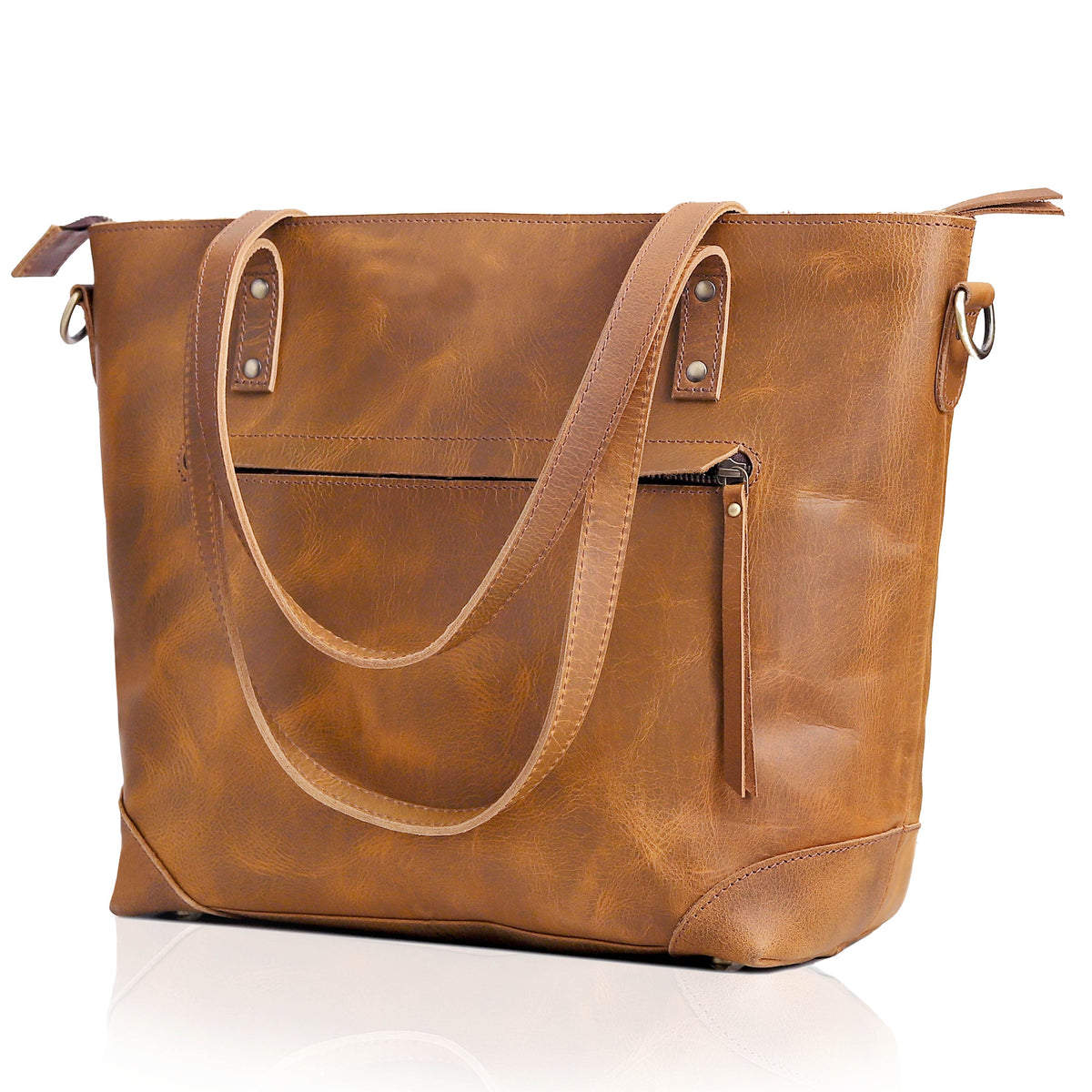 PORTLAND BUFFALO LEATHER TOTE BAG-TAN - denverleathercraft