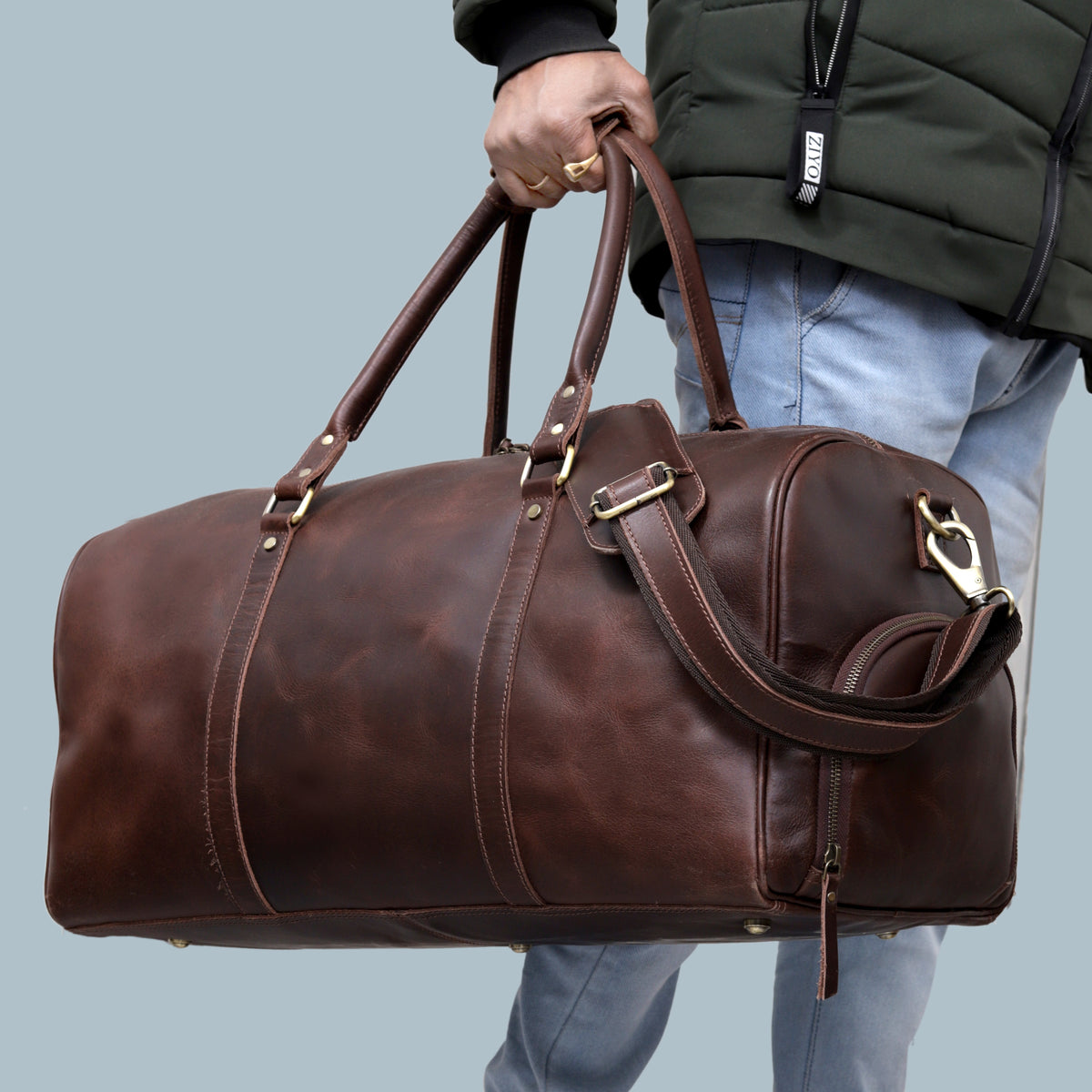 ALEXANDER LEATHER DUFFEL BAG FOR MEN - denverleathercraft
