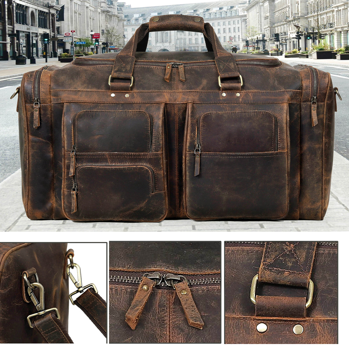 BUFFALO LEATHER DUFFEL WEEKENDER BAG - denverleathercraft
