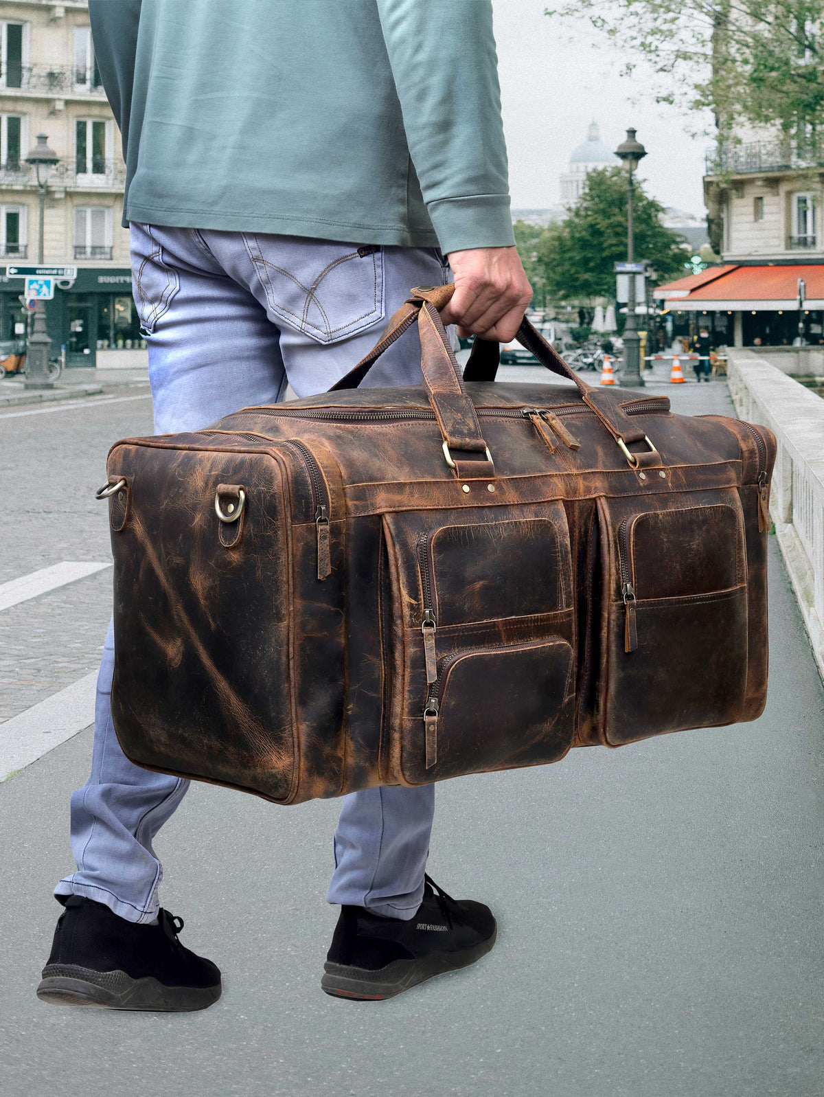 BUFFALO LEATHER DUFFEL WEEKENDER BAG - denverleathercraft