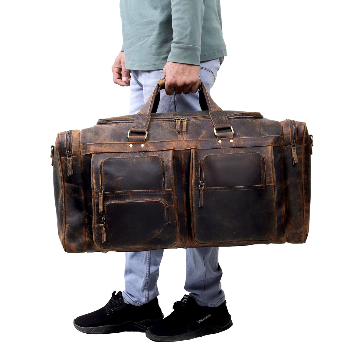 BUFFALO LEATHER DUFFEL WEEKENDER BAG - denverleathercraft