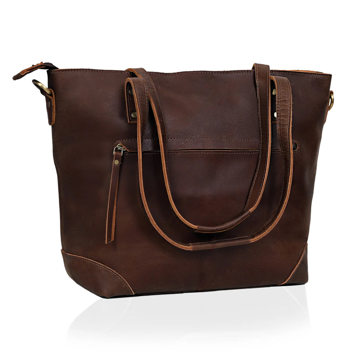 PORTLAND BUFFALO LEATHER TOTE BAG-BROWN - denverleathercraft