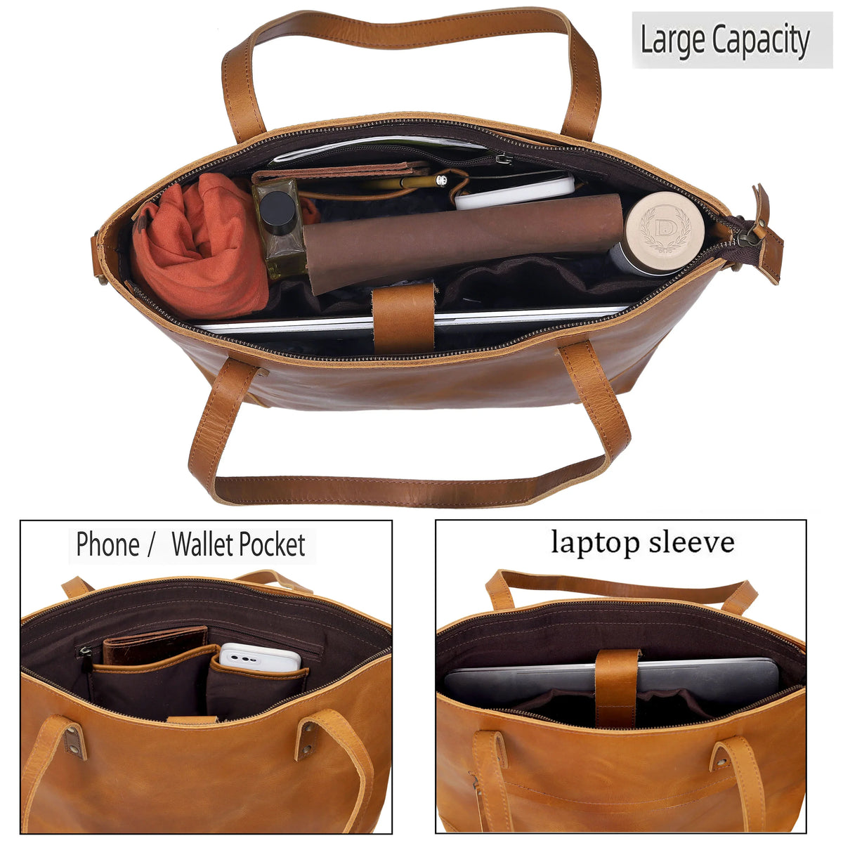 PORTLAND BUFFALO LEATHER TOTE BAG-TAN - denverleathercraft