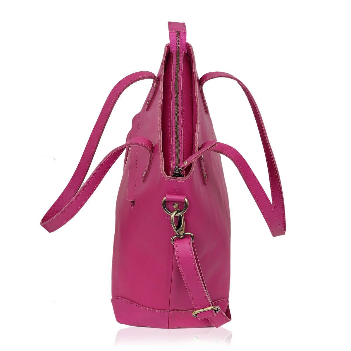 PORTLAND BUFFALO LEATHER TOTE BAG-PINK - denverleathercraft