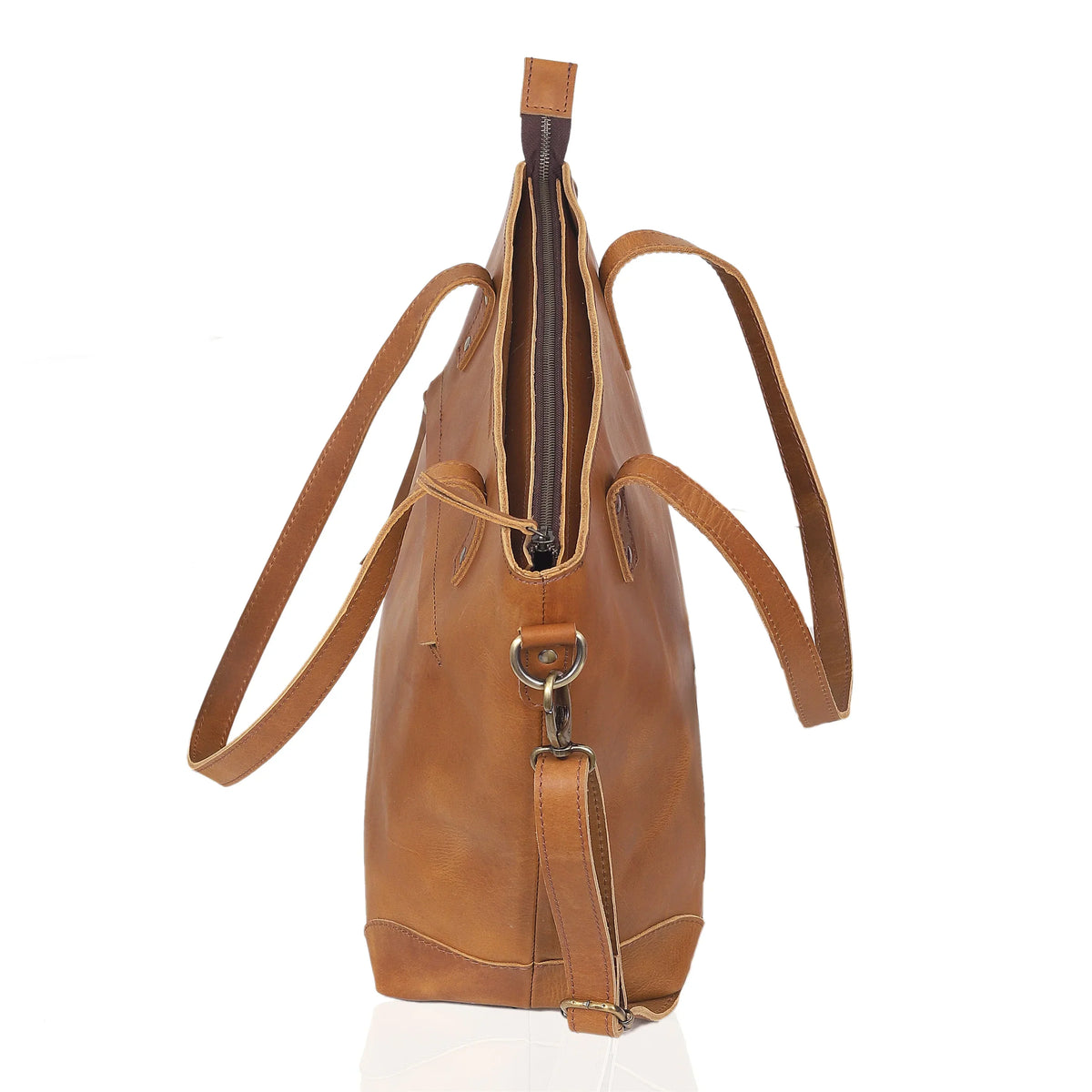 PORTLAND BUFFALO LEATHER TOTE BAG-TAN - denverleathercraft