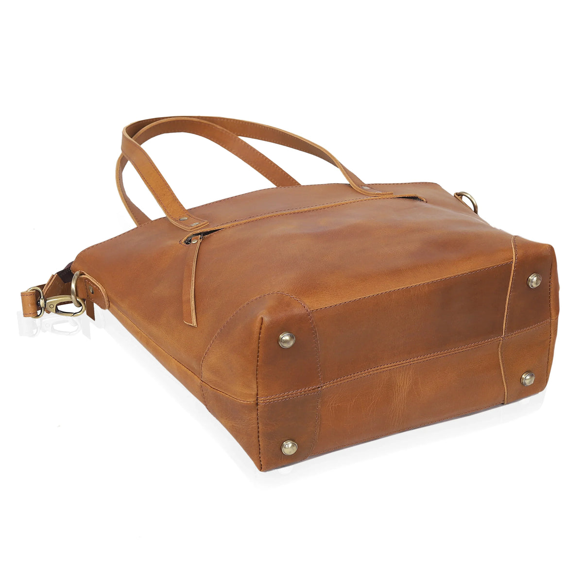 PORTLAND BUFFALO LEATHER TOTE BAG-TAN - denverleathercraft