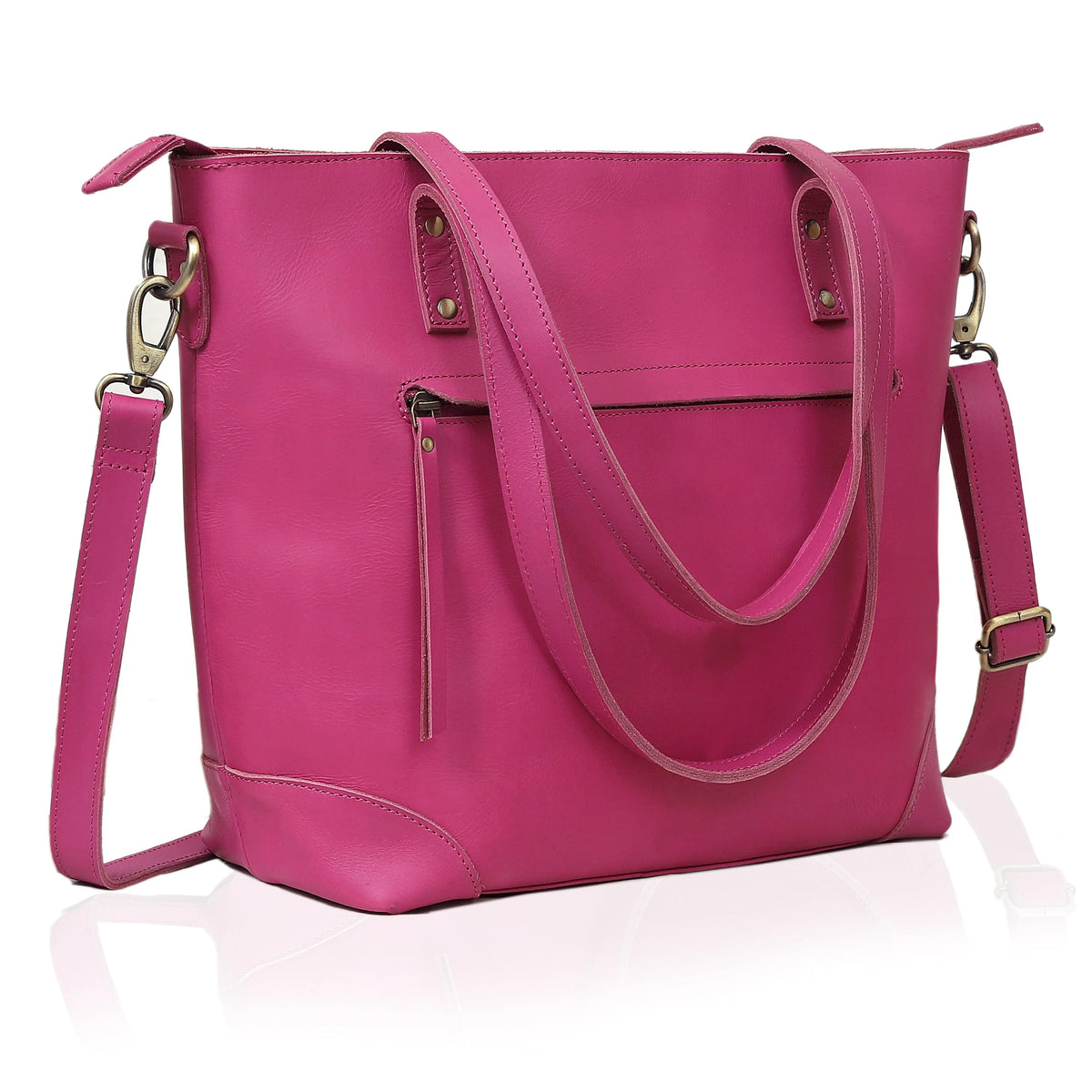 PORTLAND BUFFALO LEATHER TOTE BAG-PINK - denverleathercraft