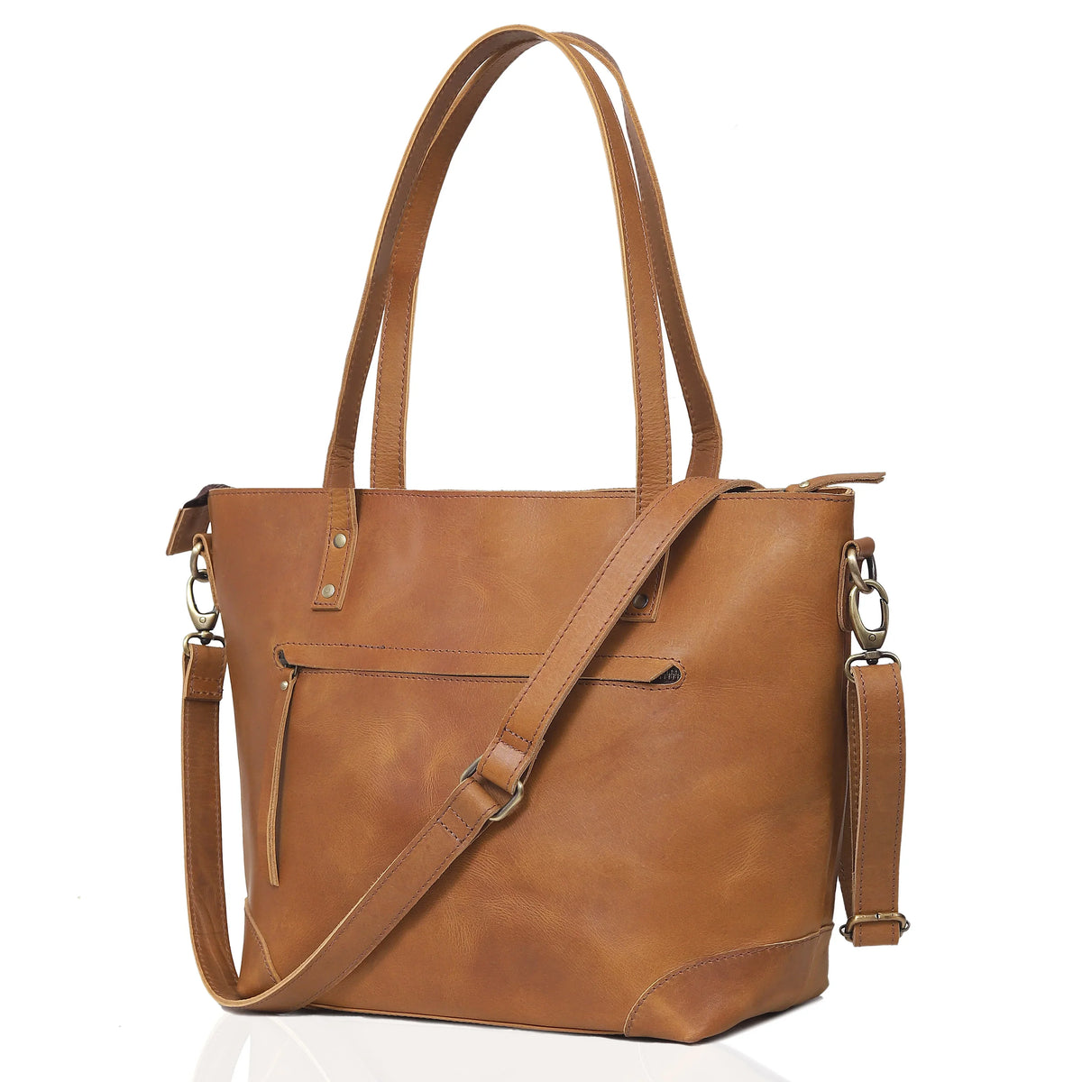 PORTLAND BUFFALO LEATHER TOTE BAG-TAN - denverleathercraft