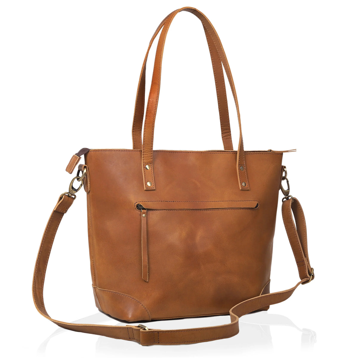 PORTLAND BUFFALO LEATHER TOTE BAG-TAN - denverleathercraft