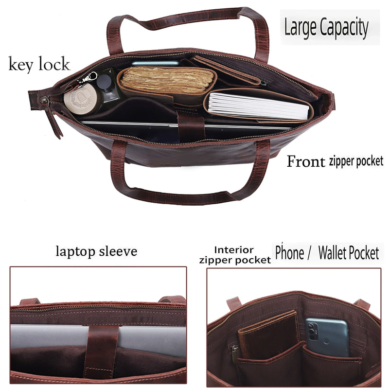 PORTLAND BUFFALO LEATHER TOTE BAG-BURGUNDY - denverleathercraft