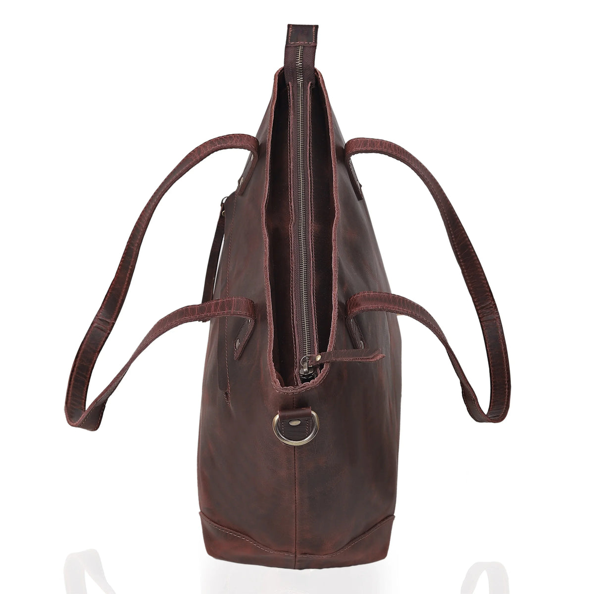 PORTLAND BUFFALO LEATHER TOTE BAG-BURGUNDY - denverleathercraft