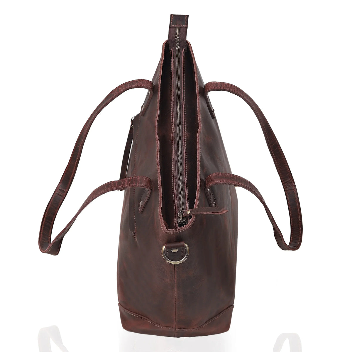 PORTLAND BUFFALO LEATHER TOTE BAG-BURGUNDY - denverleathercraft