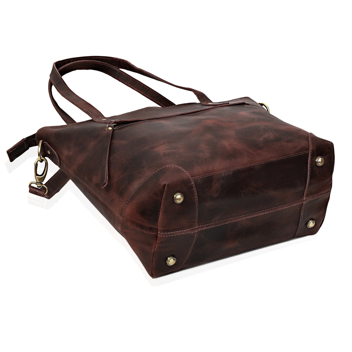 PORTLAND BUFFALO LEATHER TOTE BAG-BURGUNDY - denverleathercraft