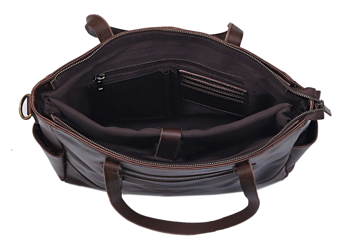MARILYN BUFFALO LEATHER LAPTOP TOTE BAG - denverleathercraft