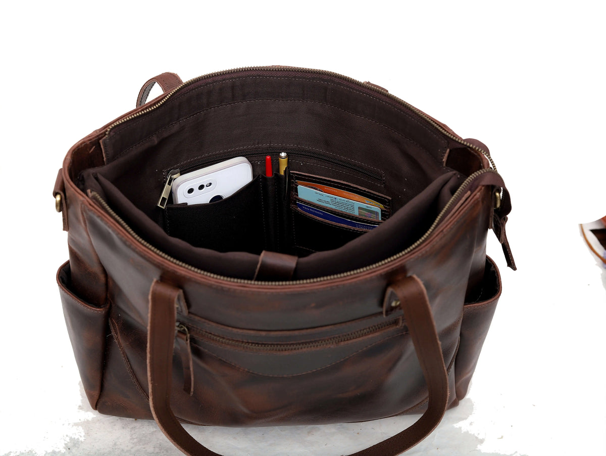 MARILYN BUFFALO LEATHER LAPTOP TOTE BAG - denverleathercraft