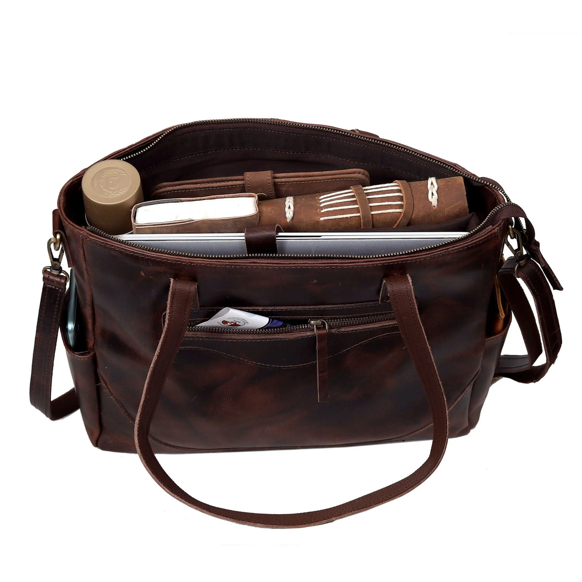 MARILYN BUFFALO LEATHER LAPTOP TOTE BAG - denverleathercraft