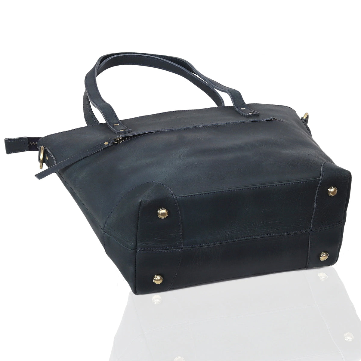 PORTLAND BUFFALO LEATHER TOTE BAG-NAVY - denverleathercraft