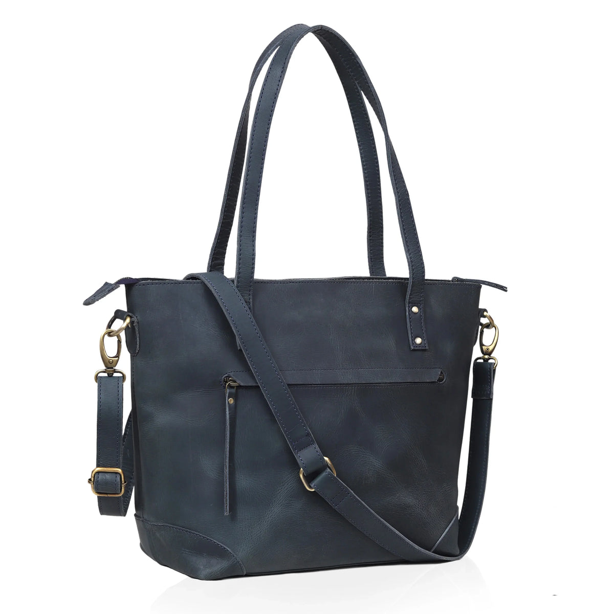 PORTLAND BUFFALO LEATHER TOTE BAG-NAVY - denverleathercraft
