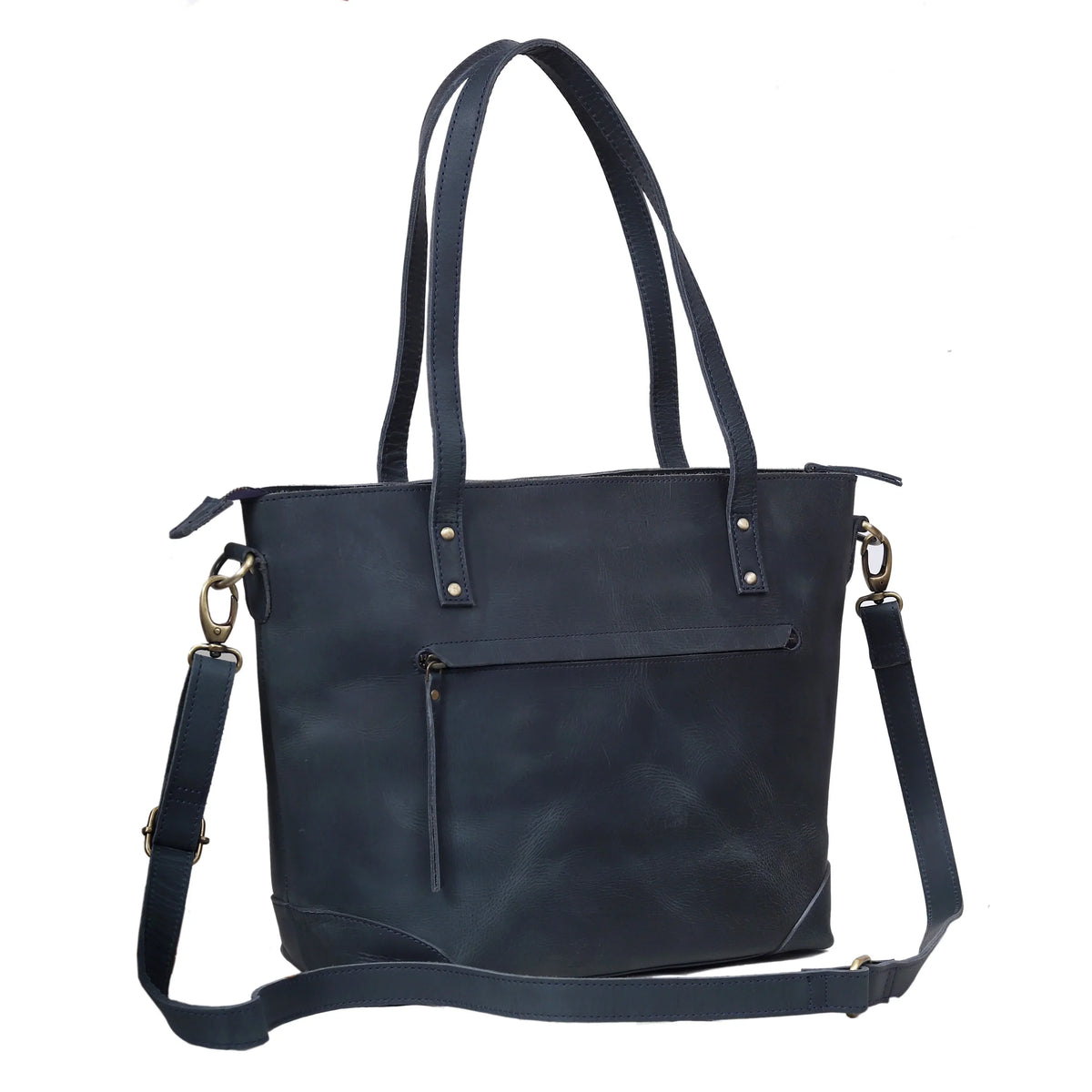 PORTLAND BUFFALO LEATHER TOTE BAG-NAVY - denverleathercraft