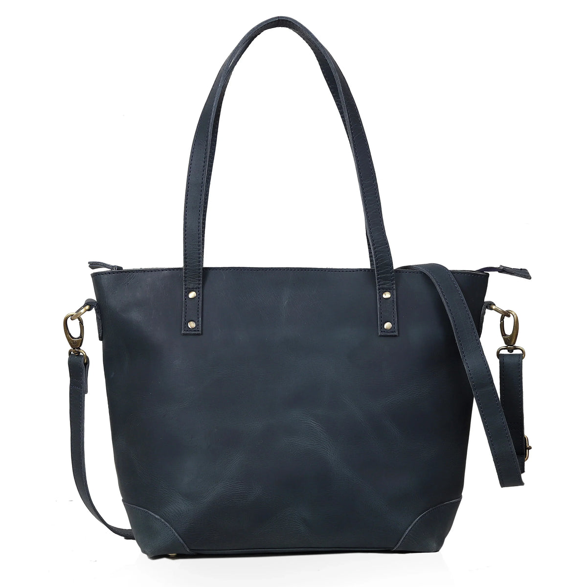 PORTLAND BUFFALO LEATHER TOTE BAG-NAVY - denverleathercraft
