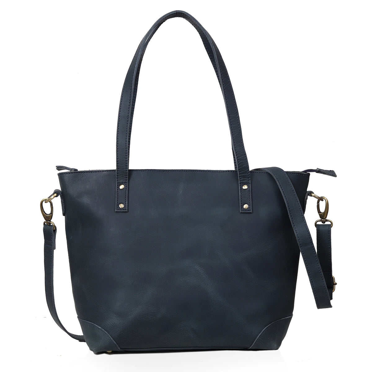 PORTLAND BUFFALO LEATHER TOTE BAG-NAVY - denverleathercraft