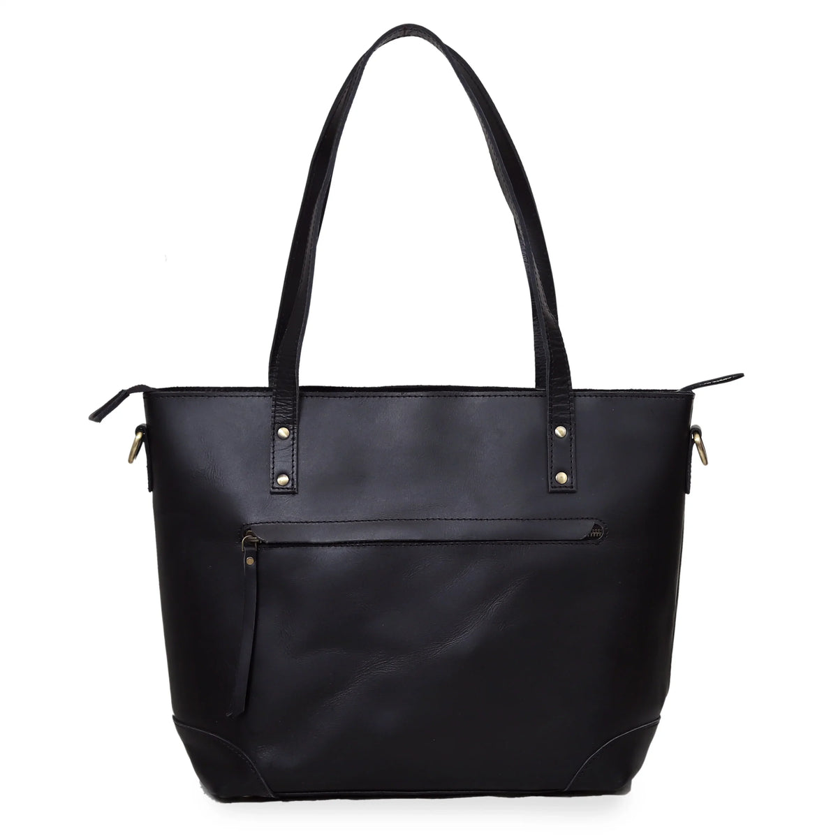 PORTLAND BUFFALO LEATHER TOTE BAG-BLACK - denverleathercraft
