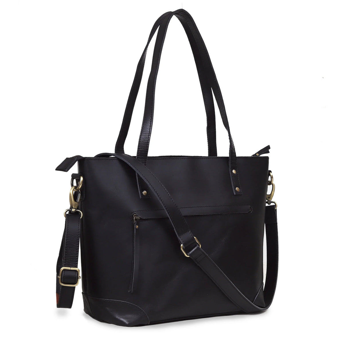 PORTLAND BUFFALO LEATHER TOTE BAG-BLACK - denverleathercraft