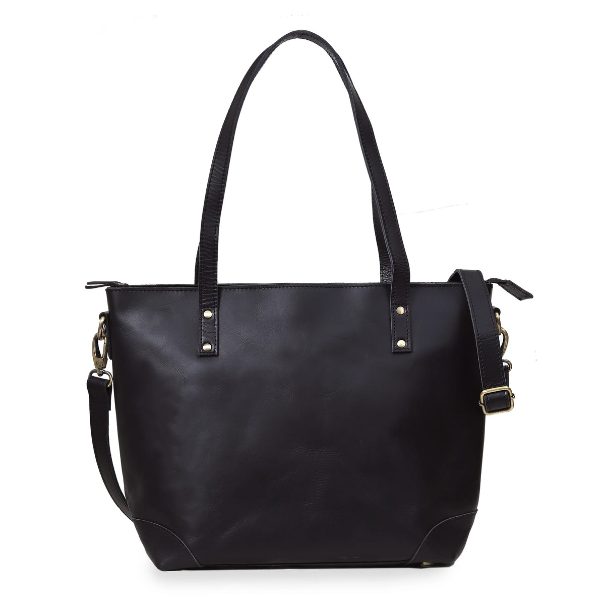 PORTLAND BUFFALO LEATHER TOTE BAG-BLACK - denverleathercraft