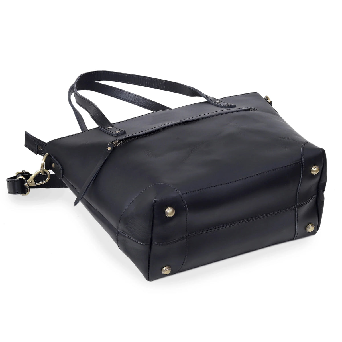 PORTLAND BUFFALO LEATHER TOTE BAG-BLACK - denverleathercraft