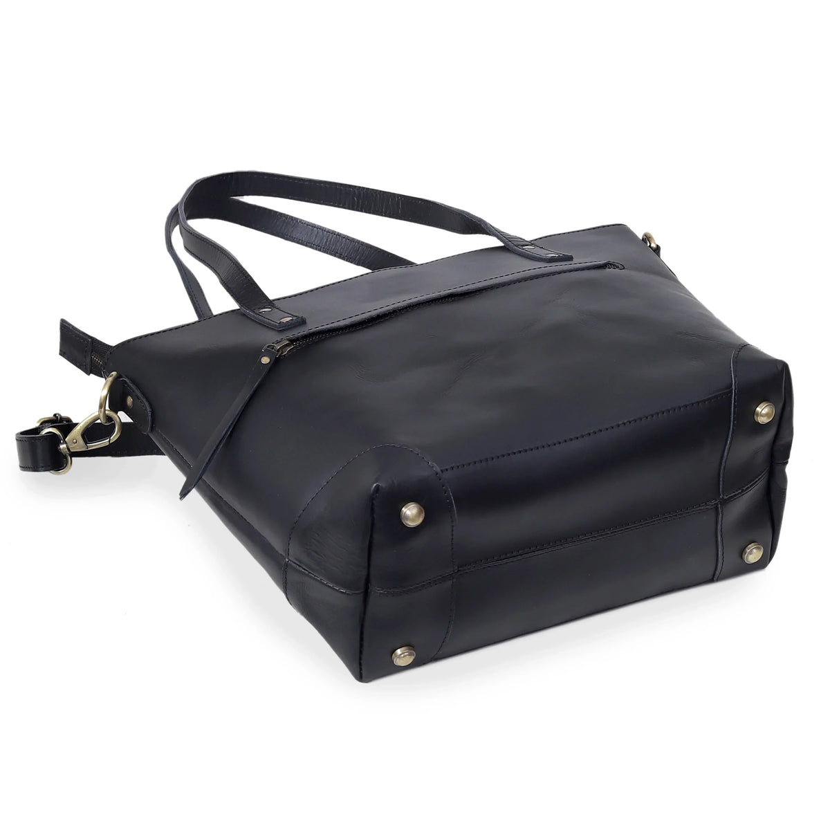 PORTLAND BUFFALO LEATHER TOTE BAG-BLACK - denverleathercraft