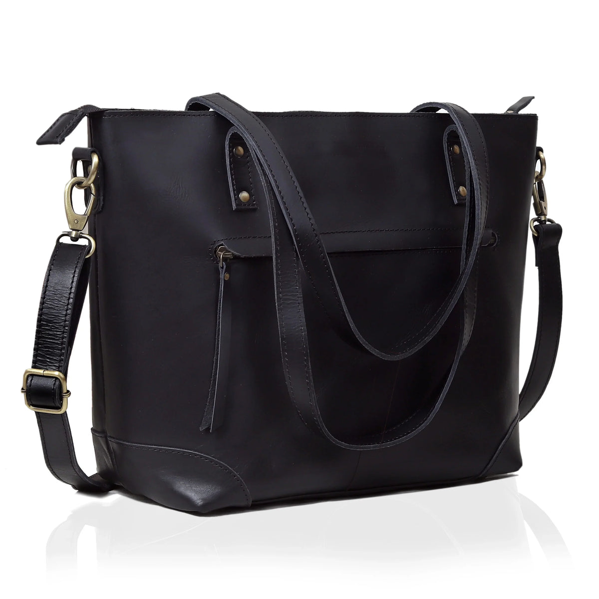 PORTLAND BUFFALO LEATHER TOTE BAG-BLACK - denverleathercraft