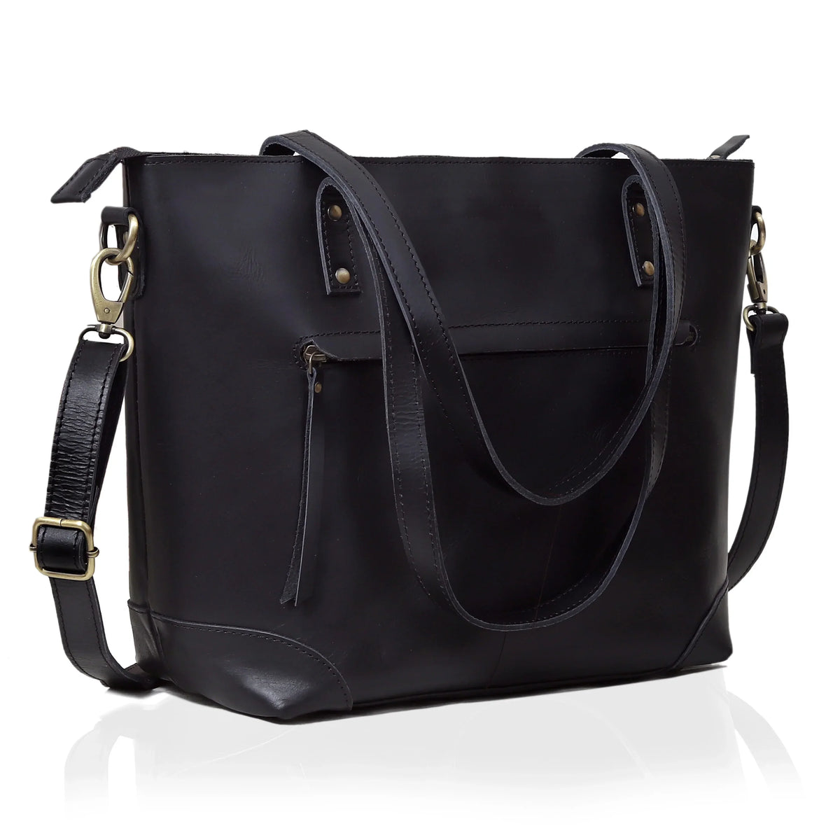 PORTLAND BUFFALO LEATHER TOTE BAG-BLACK - denverleathercraft