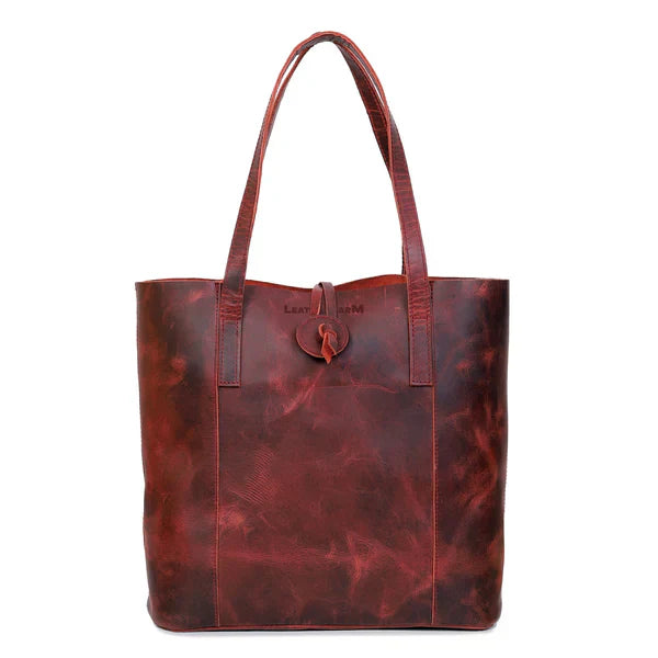 SEINNA LEATHER TOTE BAG - RED - denverleathercraft