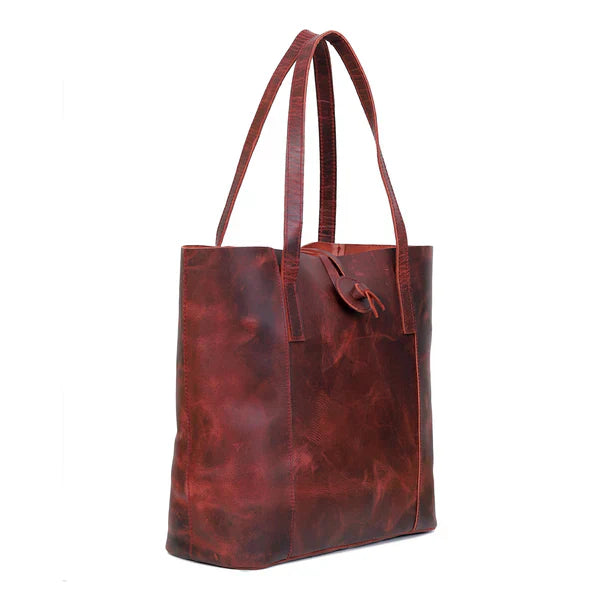 SEINNA LEATHER TOTE BAG - RED - denverleathercraft