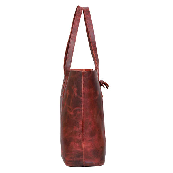 SEINNA LEATHER TOTE BAG - RED - denverleathercraft