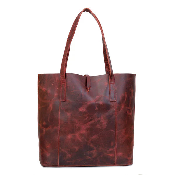 SEINNA LEATHER TOTE BAG - RED - denverleathercraft