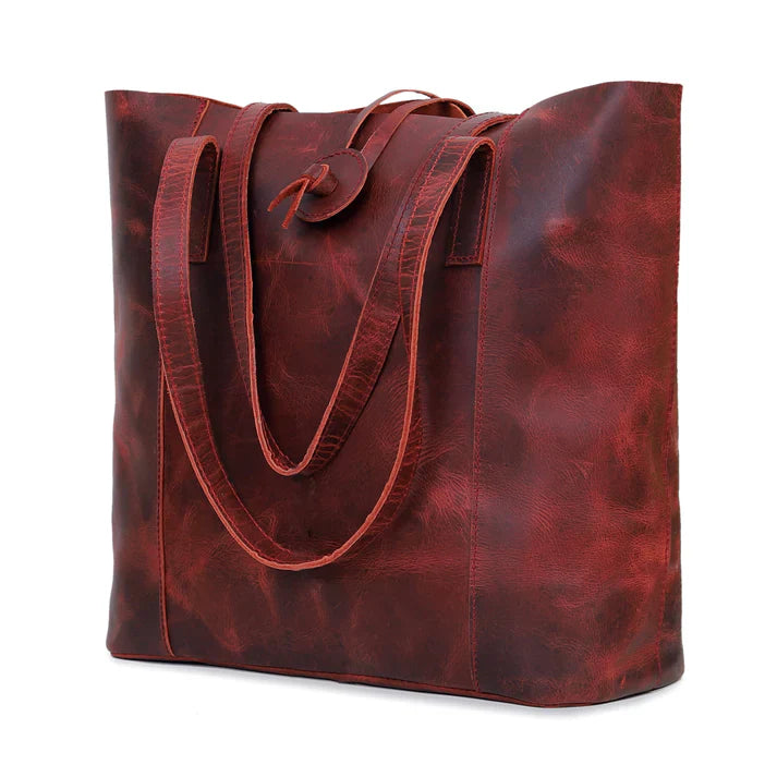 SEINNA LEATHER TOTE BAG - RED - denverleathercraft
