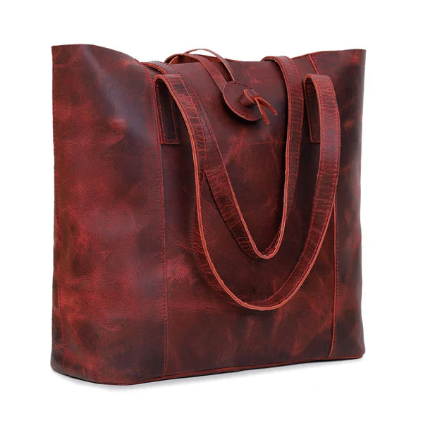SEINNA LEATHER TOTE BAG - RED - denverleathercraft