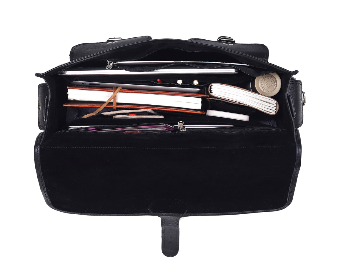 BLACK LEATHER MESSENGER BAG - denverleathercraft