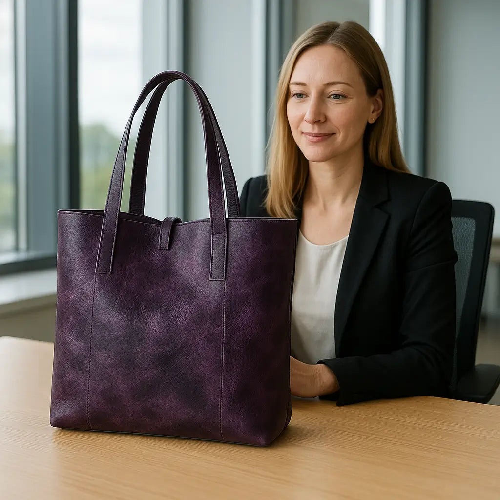 SEINNA LEATHER TOTE BAG - PURPLE - denverleathercraft