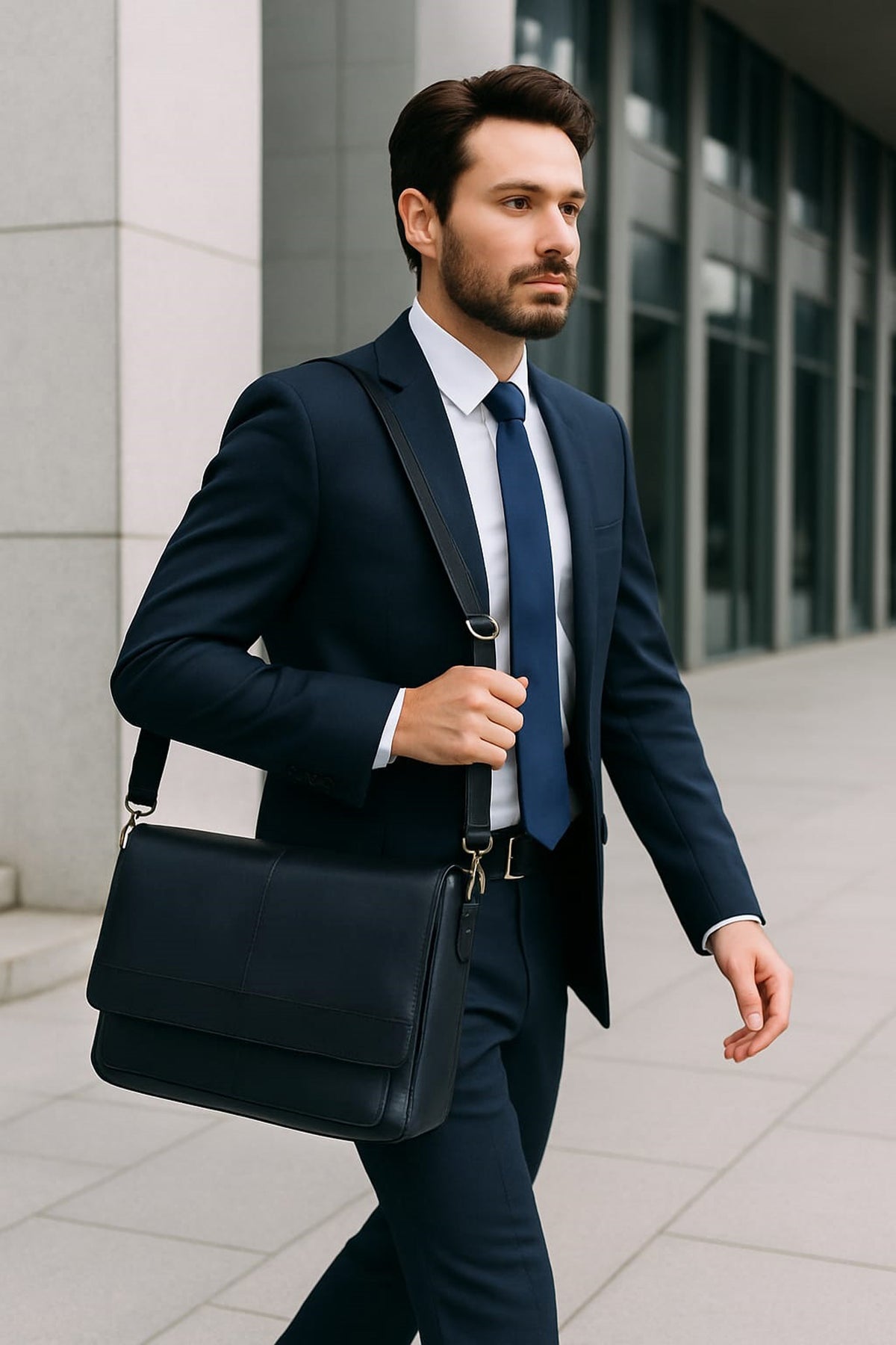 JAVIS UNISEX LEATHER MESSENGER BAG - Black