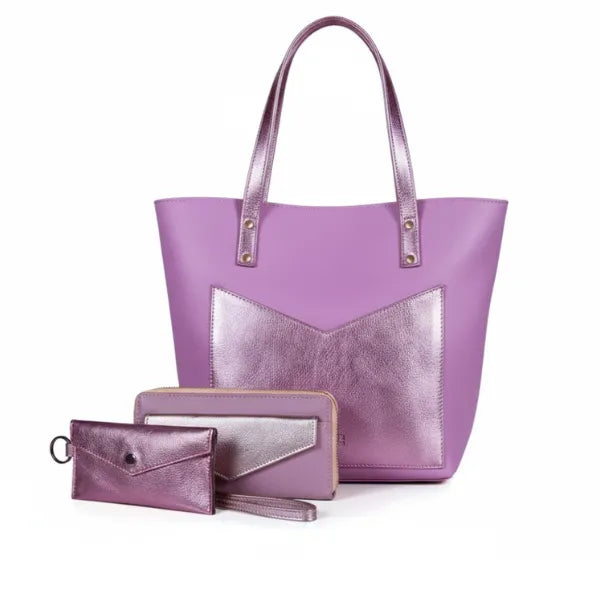 JULIET LEATHER TOTE BAG - LILAC - denverleathercraft
