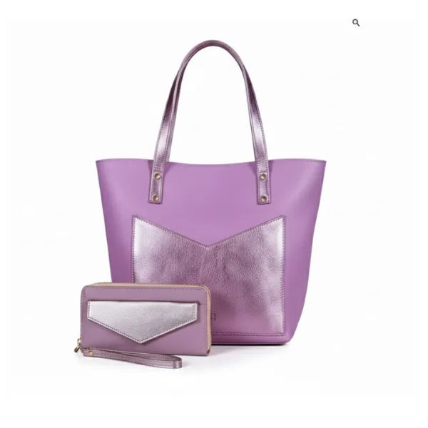 JULIET LEATHER TOTE BAG - LILAC - denverleathercraft